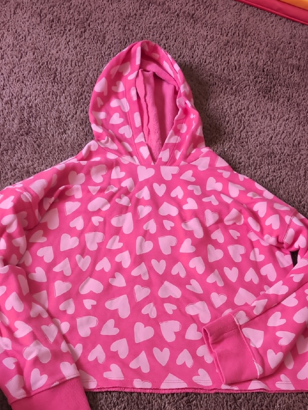 Old Navy Pink Heart Print Hoodie Sweatshirt - Girls